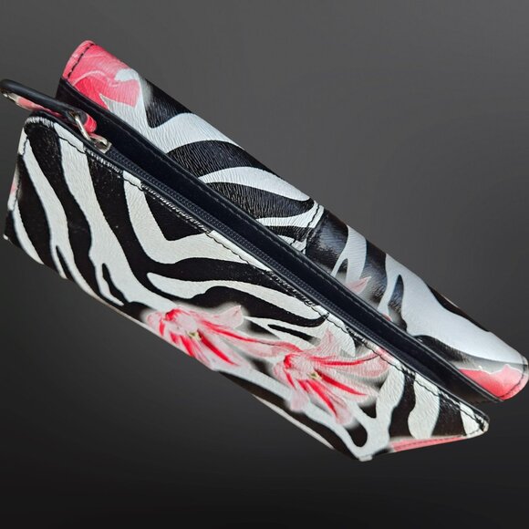 Y2K Wallet Zebra Print Floral Deadstock Black White Pink Emo Scene Mcbling Gyaru - Picture 8 of 9